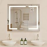 VEVOR Lighted Medicine Cabinet with Mirror, 36 x 30 in Recessed or Wall Mount, 3 Color Dimmable LED Bathroom Medicine Cabinet with HD Mirror, Clock, Adjustable Shelve Storage, Memory Defog Function