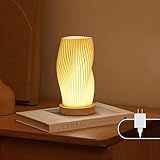 Dawnwake Bedside Lamp with Woodbase - Button Control Table Lamp for Bedroom 12 Way Dimmable Nightstand Lamp with PLA Lampshade for Living Room, Kids Room, College Dorm, Office, Mothers Day Gifts