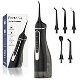 Cordless Portable Water Flosser with 300ML Tank: Rechargeable Oral Irrigator with 5 Tips for Travel, Braces Care and Sensitive Gums, IPX7 Waterproof Teeth Cleaning Device(Black)