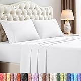 Queen Size Sheet Set – 4 Piece Bed Sheets, Soft and Breathable Microfiber, Includes 1 Fitted Sheet, 1 Flat Sheet and 2 Pillowcases – Oeko Tex (White)