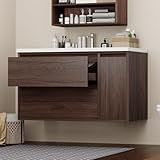 LDarqeer 36-inch Luxury Bathroom Vanity with Sink, Stunning Walnut Finish, 2 Large Drawers & Hidden Storage, Invisible Handles, Moisture-Resistant. Ideal for Bathroom remodel and Upgrade.