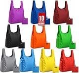 Masirs Reusable Grocery Bag (10-PACK | COLORS) - Reusable Ripstop Bags - Large, Strong Eco Friendly Bags - Foldable Shopping Bag - For Kitchen, Grocery & More - Packable Shopping Bag