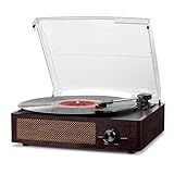 Bluetooth Vinyl Record Player,3-Speed Turntable with Stereo Speakers Vintage Phonograph Record Player, with RCA Line Out AUX in Headphone Jack (Brown)