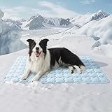 Bedsure Cooling Dog Mat Extra Large, Q-Max>0.5 XL Thin Breathable Cold Crate Pad for Pet, Portable Washable Kennel Bed for Summer Active Dog with Chill Soothing Fabric to Rapid Cooling, 41x28, Blue