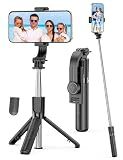 Portable Selfie Stick, 4 in 1 Extendable Phone Tripod Stand with Detachable Wireless Remote & Phone Holder 360° Rotating Mini Travel Tripod Compatible with iPhone 16/15/14/13 Pro/Android/Gopro