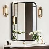 Bathroom Mirror for Wall, 30x22 Inch Rectangle Mirror, Matte Black Metal Framed Bathroom Vanity Mirror for Restroom Farmhouse, Anti-Rust, Tempered Glass, Horizontally or Vertically Hanging