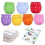 Baby Cloth Diapers Washable Reusable Diapers for Baby Girls and Boys, One Size Adjustable 7 Pack with 7 Inserts and 1 Storage Bag