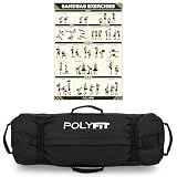 Polyfit Workout Sandbag for Fitness - Heavy Duty Sandbag Workout Bags with 8 Gripping Handles for Sand Bag Weight Training - Large (50lbs to 125lbs) - Black