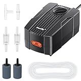 Pawfly Aquarium Air Pump 50 GPH Fish Tank Oxygen Pump for 10-60 Gallon Fish Tanks Buckets Dual Outlet Adjustable Ultra Quiet Aerator Pump with Airline Tubing Air Stones Connectors and Check Valves