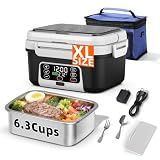XL 6.3-Cups Cordless Electric Heated Lunch Box for Adults, 20000mAh Rechargeable Battery Powered Smart Self Heating Lunchbox for Men Women, 100W Food Warmer for Trucks Driver Travel Office Worker