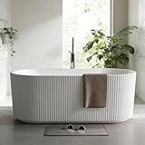 59" Acrylic Freestanding Soaking Bathtub, Deep Ergonomic Design with Lumbar Support, Integrated Overflow Drain, Non-Slip Base,cUPC Certified Modern Bathroom Tub, Easy Installation for Bathroom