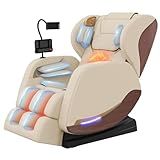 2025 Massage Chair, Massage Chairs Full Body and Recliner with 10 Fixed Points, Zero Gravity, Wood Grain Leather, Foot Massage, Airbags, Lumbar Heating, Bluetooth and Control Screen (Creamy White)