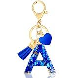 ANHBKAR Royal Blue Initial Keychains for Women with Cute Heart Resin – Alphabet Letter A Keychain for Bag, Backpacks, Purse or Car Key (A-ROYAL)