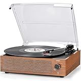 Vinyl Record Player with Speakers Vintage Turntable for Vinyls Records Belt-Driven Turntables 3-Speed Bluetooth Playback Headphone AUX RCA Line LP Vinyls Players for Sound Enjoyment Retro Brown