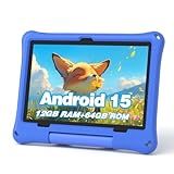 Kids Tablet, 10.1 Inch Android 15 Tablet for Kids, 12GB+64GB, Octa-Core, 6000mAh Battery, WiFi 6, Pre-Installed Kids Apps, Parental Control, with EVA Protective Case – Ideal Gift for Toddler (Blue)
