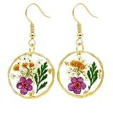 01-Real Pressed Flower Earrings for Women, Handmade Boho Chic Dangle Design, Unique Floral Jewelry, Cute and Thoughtful Gift for Christmas, Valentine’s & Mother’s Day (Real Flower-06)