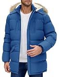 VXVGER Men's Long Winter Coat Warm Thicken Water Resistant Jacket Fleece Windproof Parka Coat with Detachable Hood(Blue,XL)