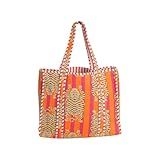 Floral Cotton Tiger Block Print Tote Bag, Indian Handmade Shopping Shoulder Beach Bag, Unisex Market Daily Use (1, DN 37)