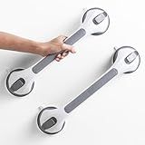 LEVERLOC 2 Pack Shower Grab Bars for Bathtubs and Showers, Easy to Install Suction Shower Handles for Bathroom Removable Handrails for Seniors Elderly Heavy Duty Safety Grip Waterproof Drill Free Gray