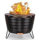 TIKI Patio Fire Pit Bundle – 25-Inch Smokeless Wood Burning Outdoor Fire Pit for Backyard, Patio, Deck & Garden with Removable Ash Pan, Stand & Weather-Resistant Cover – Modern Black Stainless Steel