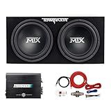 MTX TNE212D 12" 1200 Watt 4 Ohm Dual Loaded Car Audio Subwoofer Package with Sub Enclosure, 1200W Monoblock A/B Amplifier and 4 Gauge Wiring Kit