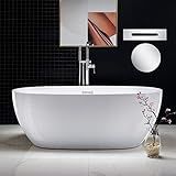 WOODBRIDGE 67" Acrylic Freestanding Bathtub Contemporary Soaking White Tub with Chrome Overflow and Drain,B0028 -C-Drain &O