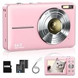 Digital Camera, FHD 1080P Point and Shoot Kids Camera, with 32GB Card, 2 Batteries, 16X Zoom Anti Shake Date Stamp, Compact Portable Small, for Starter Kid Children Teen Student Girl Boy(Pink)