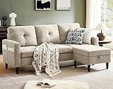 Pingliang Home 79" Sectional Sofa Couches for Small Spaces, L Shaped Couch with Storage Ottoman, 3 Seats Sectional Sofas for Living Room, Apartment-Friendly Couch, Easy Assembly Fabric Sofa (Beige)
