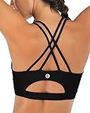 RUNNING GIRL Sports Bras for Women,Strappy Back Workout Bras Padded Supportive Black Sports Bra Plue Size(WX2354 Black,S)