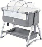 Elevon Bedside Bassinet, 4-in-1 Baby Bedside Sleeper with Rocking Mode, Breathable Mesh, Built-in Wheels, Adjustable 7 Heights, Portable Infant Bassinet with Mattress and Storage