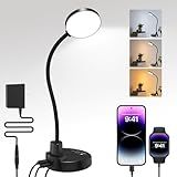 15W LED Desk Lamp with USB Charging Ports – Dimmable Table Lamp with 3 Color Temps, 5 Brightness, 4 Timers, Flexible Gooseneck Light with Base, Eye-Caring Reading Light for Home Office, Bedroom, Study