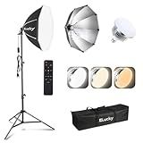 EZLucky 20" Softbox Lighting Kit, 3000K-6500K 85W LED Bulbs, Remote, 63" Tripod, Professional Softbox Photography Lighting Kit for Studio, Portrait, Video Recording