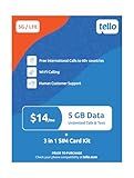 $14/Month - 5GB Data + Unlimited Minutes & Texts | Tello Mobile Prepaid Phone Plan | Bring Your Own Phone Kit | 3 in 1 SIM Card Included | US Nation-Wide 4G LTE/5G Coverage
