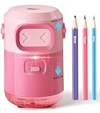 Electric Pencil Sharpener for Kids, Fully Automatic Pencil Sharpener for Colored Pencils, Rechargeable Sharpener Plug in, Auto in&Out Robot Pencil Sharpeners for Classroom/Home/Office,Pink