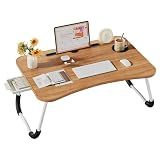 Lap Desk Bed Trays for Eating and Laptops Breakfast in Bed Tray for Sofa/Couch/Study/Reading/Writing with Cup Holder/Drawer On Low Sitting Floor Large Portable Foldable (Walnut Beige)