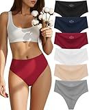 Seamless Underwear for Women Cotton Thongs High Waisted Soft Breathable No Show Panties Invisible Stretch 6 Pack (US, Alpha, X-Large, Regular, Regular, A-6 Color Packs)