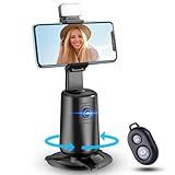 Auto Face Tracking Tripod 360° Rotating Cell Phone Photo and Video Kits Stand, No App, Camera Stand with Remote and Gesture Control, Rechargeable Smart Shooting Stand for Live Recording Tiktok(Black)