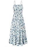 GRACE KARIN Summer Dresses for Women 2026 Vacation,Smocked Floral Maxi Dresses,Boho Beach Long Sundress Blue Floral S
