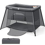 ELEMARA 2 in 1 Baby Travel Crib Easy-Set Up,Portable Crib with Comfortable Mattress and Lightweight-Foldable Crib with Long-Lasting Playard, Indoor & Outdoor Playpen, Pack and Play for Toddler