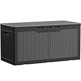Devoko 100 Gallon Waterproof Large Resin Deck Box Indoor Outdoor Lockable Storage Container for Patio Furniture Cushions Garden Tools (100 Gallon, Black)