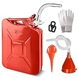 JOYAKA 5 Gallon Container Metal Can with Spout System and Handle, 20 Litre Metal Container Trucks Cars Motorcycle Equipment (Red)