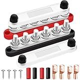 Seamaka 350A 12V-48V Bus Bar Marine Power Distribution Block with Cover with 6 x 3/8”Post,Battery Bus Bar (Pair,Red & Black),Automotive Busbars 12 Volt for Car Boat Solar Wiring