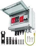 600V Solar DC PV Combiner Box, 2 String with Lightning Arrester Connector for On/Off Grid Solar Panel System, 2 Input 2 Out 32A Fuse, 63A Circuit Breaker, Waterproof ABS Enclosure