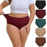OEIOEI Plus Size Underwear for Women High Waisted Cotton Panties Soft Stretch Full Coverage Briefs 5-Pack(Dark Vintage,3X-Large)