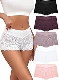 ALL OF SHE Lace Boyshort Sexy Underwear Womens Panties Plus Size Lingerie | Cotton Waistband,Lingerie for Women,5 Pack Panties for Date Night Outfit,Women's Fashion Clothing Gift,Cheeky,for Vacation