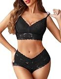 Avidlove Lingerie Sets for Women Sexy Lace Bra and Panty Set Plus Size Lingerie Set(Black,XXL)