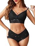 Avidlove Lingerie Sets for Women Sexy Lace Bra and Panty Set Plus Size Lingerie Set(Black,XXL)