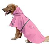 NACOCO Large Dog Raincoat Adjustable Pet Water Proof Clothes Lightweight Rain Jacket Poncho Hoodies with Strip Reflective (XL, Pink)