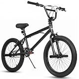 Yventix 20 Inch BMX Bike, Freestyle Trick Bicycle for Kids Teens, Black