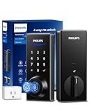 Philips Wi-Fi Smart Door Lock, Keyless Entry Door Lock with App Control,Fingerprint ID,Auto Lock,Keypad Deadbolt with Wi-Fi Bridge Adaptor,Smart Locks for Front Door-Matte Black